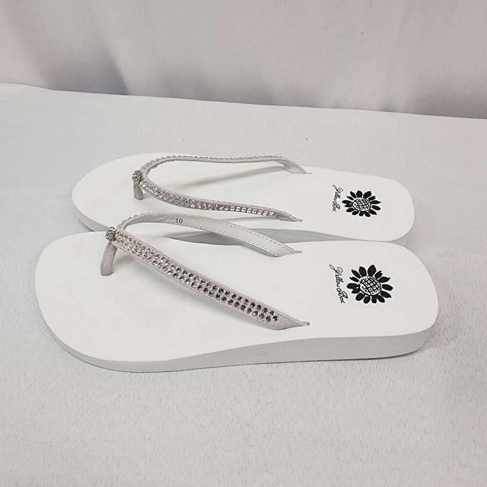 Yellow Box Size 10 Women's Jello Rhinestone Sandals White Beach Summer Comfort N - Picture 4 of 8